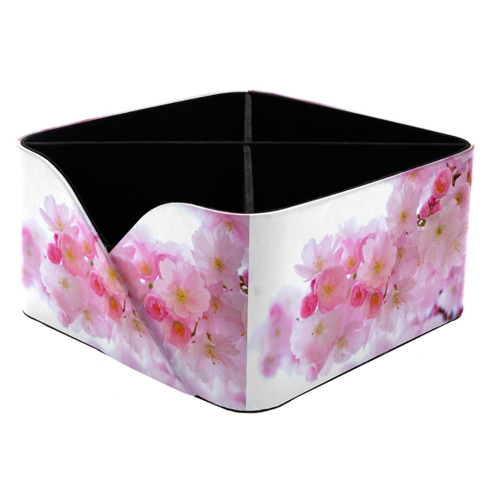 KengjuTesu Japanese Cherry Trees Desktop Organizer Pen Holder, Rectangular Pencil Cup for Office, Study and Makeup Stations