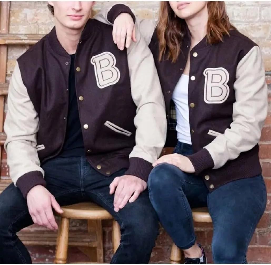 B Logo Appealing H-line Miami Cosplay Letterman Varsity Sports Bomber Jacket