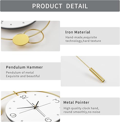 Miniatura 7 de Reloj de pared grande para decoración de sala de estar, moderno reloj de pared decorativo de metal dorado para dormitorio, cocina, oficina, reloj de