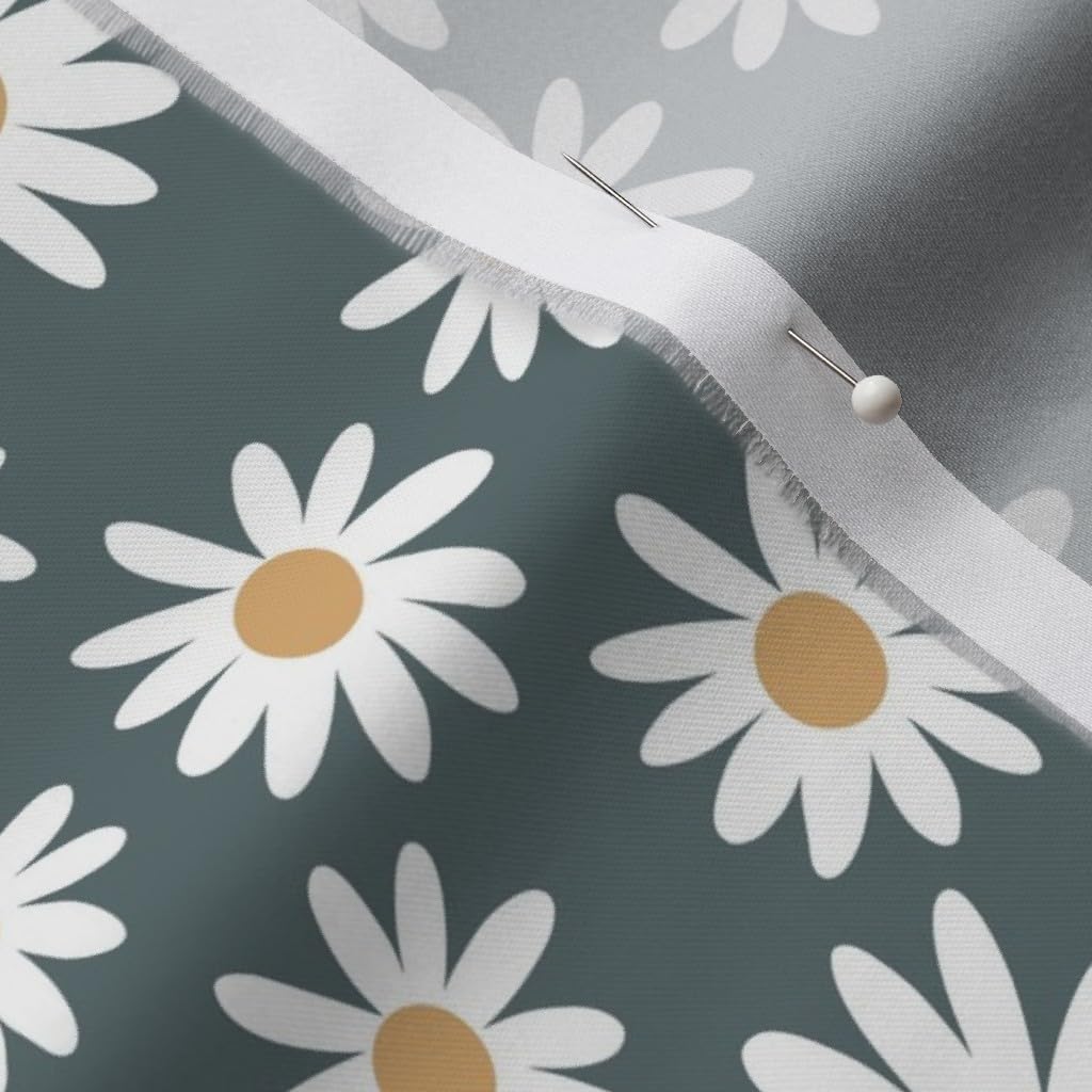 Spoonflower Fabric - Daisy Print Daisies Spring Girl Earthy Vintage Flowers Floral Florals Printed on Organic Cotton Sateen Fabric by The Yard - Sewing Quilting Apparel Home Decor