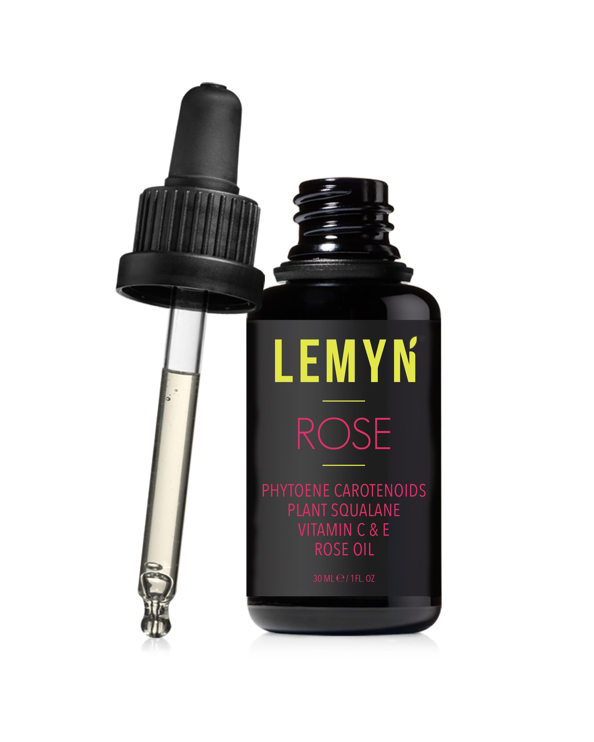 Lemyn Organics Squalane + Vitamin C Rose Oil | Enhanced with Carotenoids and Vitamin E | Freshly Made Face Oil | Hydrate & Firm | Small-Batch Artisan