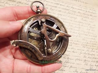 Mahira Nautical Antique Brass Sundial Compass Push Button Marine Pocket Navy Direction Compass B
