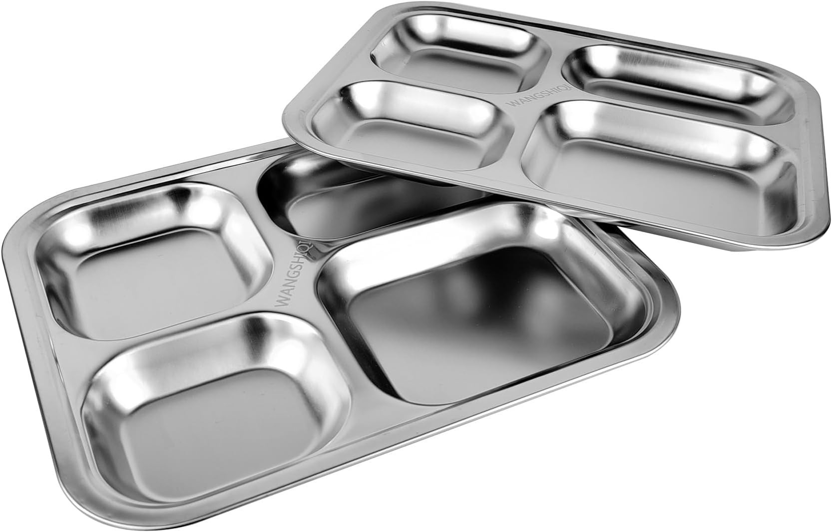 Stainless Steel Divided Plates,2 Pack Stainless Steel Rectangular Divided Plates Tray, 4 Sections Dinner Plates for Adults,Picky Eaters, Campers, and Portion Control (2, 4 divided)