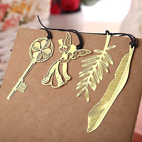 Miniatura 2 de Fascola Pack de 4 marcapaginas de metal chapado en oro titular de libro marcador de plumas de livro marcapaginas papelería oficina suministros