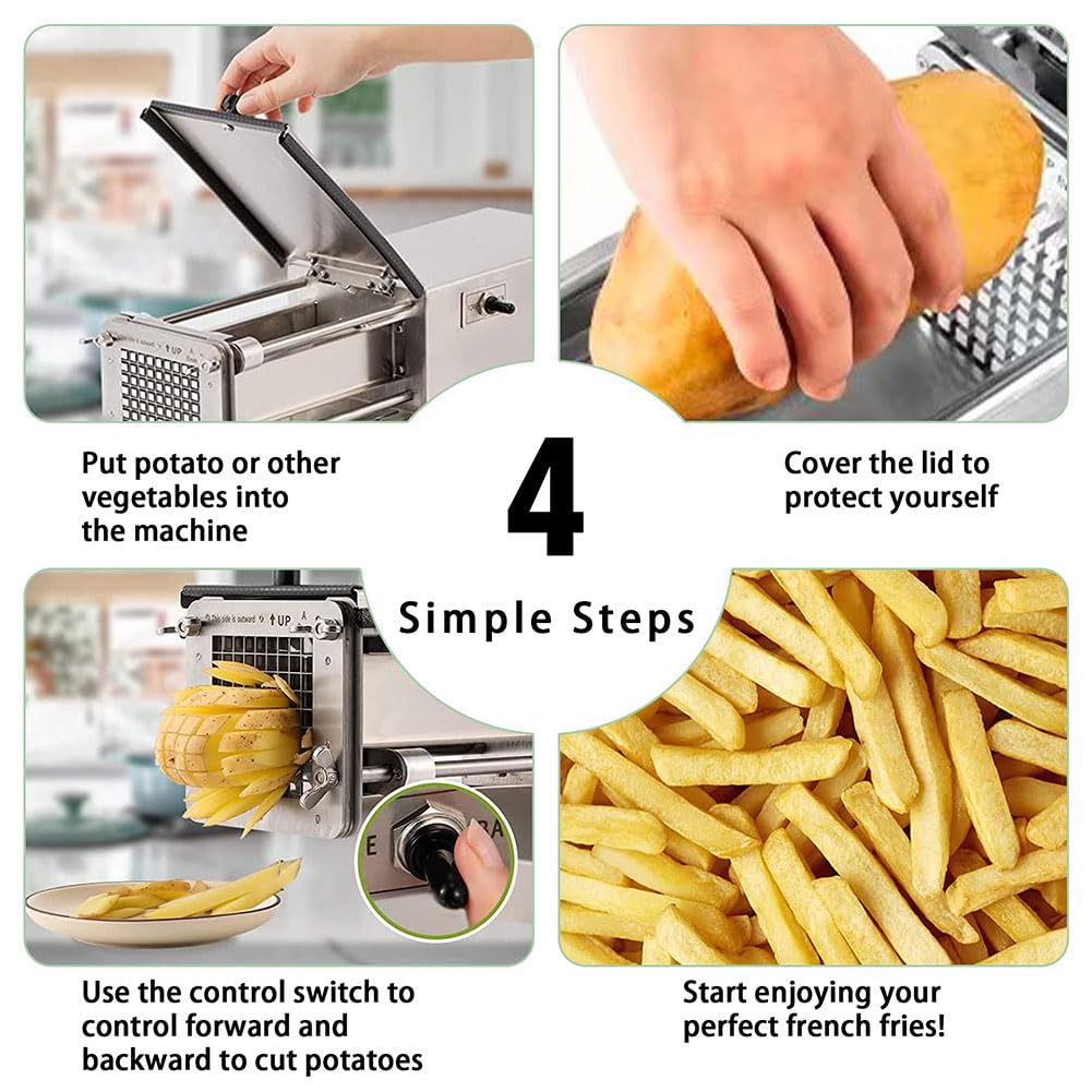 Machine Commerciale, Coupe-Frites électrique, trancheuse de Pommes de Terre Commerciale 200 W avec Lames de 8/10/12 mm, Coupe-légumes Professionnel en Acier Inoxydable pour Cuisine