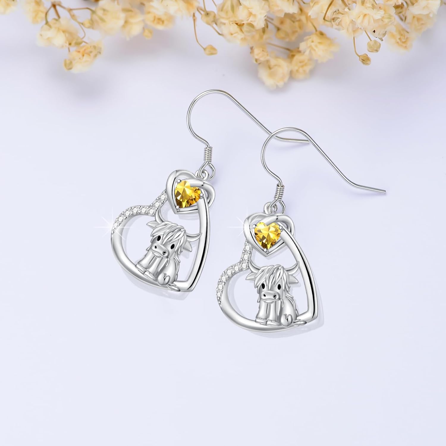 Birthstone Highland Cow Earrings 925 Sterling Silver Scotland Cow Dangle Drop Earrings Western Jewelry Gifts for Women Mom Cow Lover - Image 6