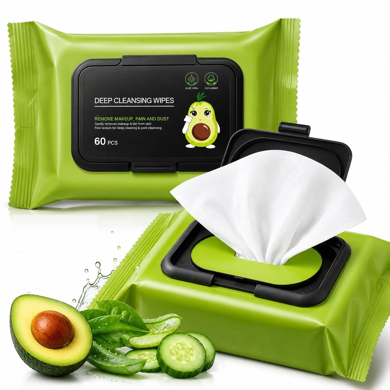 Deep Cleansing Makeup Remover Wipes | Aloe Vera Cucumber Vitamin E Face Wipes | Gentle Hydrating Formula | 60 Wet Wipes-image-22