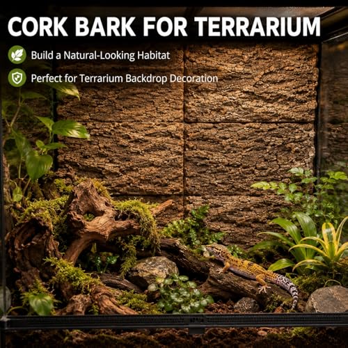 Image of RHBLME 4 Pack Cork Bark, 11.8 inch L x 7.8 inch W Cork Bark for Reptiles, Cork Bark for Terrarium, Reptile Tank Background Terrarium Backdrop Wall Decor Natural Reptile Climbing Mat