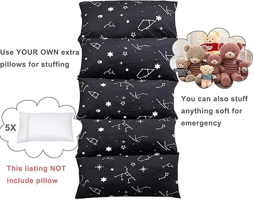 Miniatura 7 de Funda de almohada para tumbona de piso para niño y niña, sin almohada, felpa suave de Minky, estampado de constelación negra, solo funda  funda.