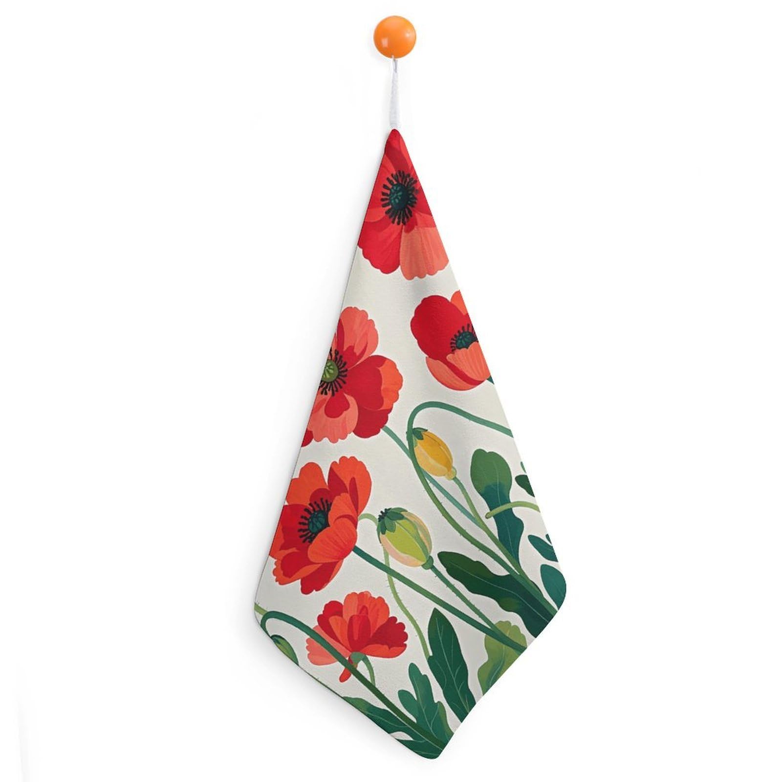 QMNLKH Poppy Flowers Hand Towels for Kitchen, Quick Dry Hanging Hand Towels with Loops, Absorbent Hand Towel for Bathroom, Square Soft Microfiber Towels for Gym, 11.8inch 1PCS