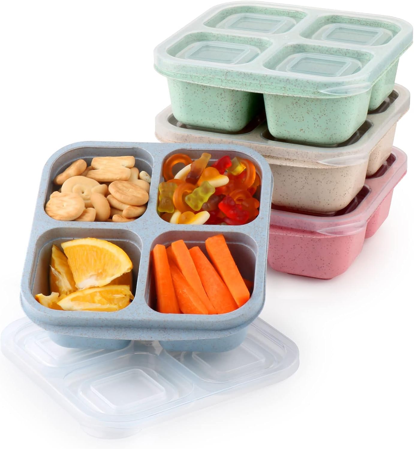 Azonee 4 Pack Snack Containers for Kids Adults, 4 Compartment Bento