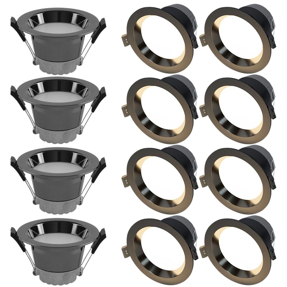 JKJZSALJ 12 Pcs Baffle Trim 5W/7W Round Recessed Light Fixtures Daylight Retrofit Deep Anti-Glare Round Aluminum Recessed Lights,Black Baffle Trim,7w