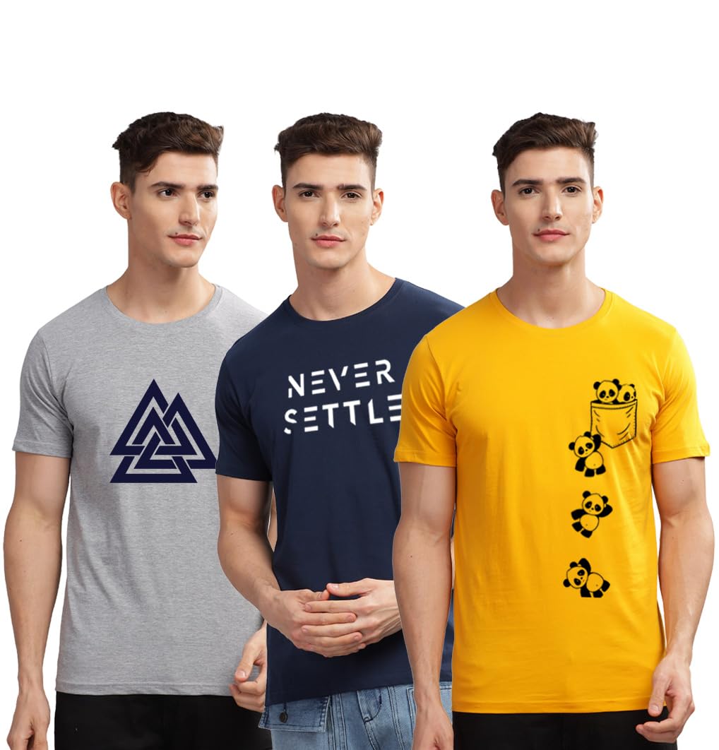 ADRO Męski T-shirt, 3-pak, 100% bawełna, elastan, regularny krój, okrągły dekolt, pół rękawy