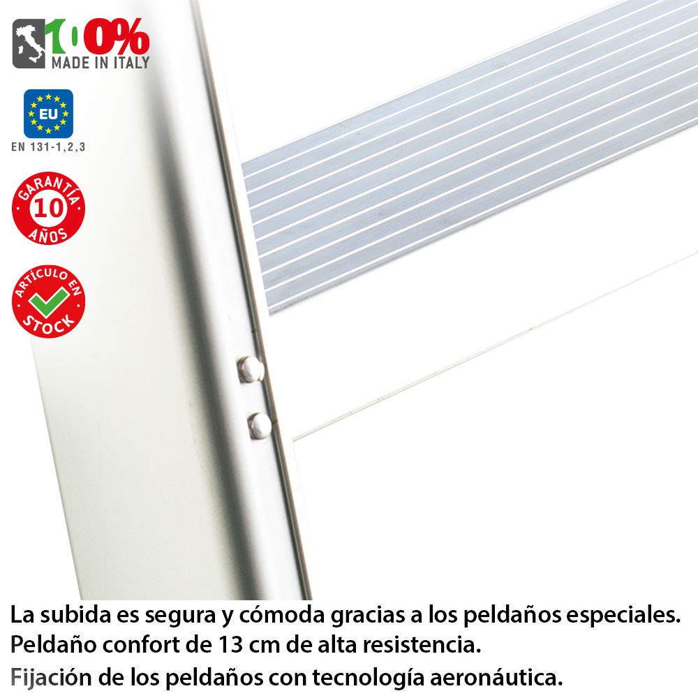 Faraone - Escalera de Aluminio - Escalera de Tijera DOMUS04-162 x 50 x 15 cm - Escalera 4 Peldaños - Máxima Seguridad - Fácil Transporte - Peldaños Anchos y Cómodos
