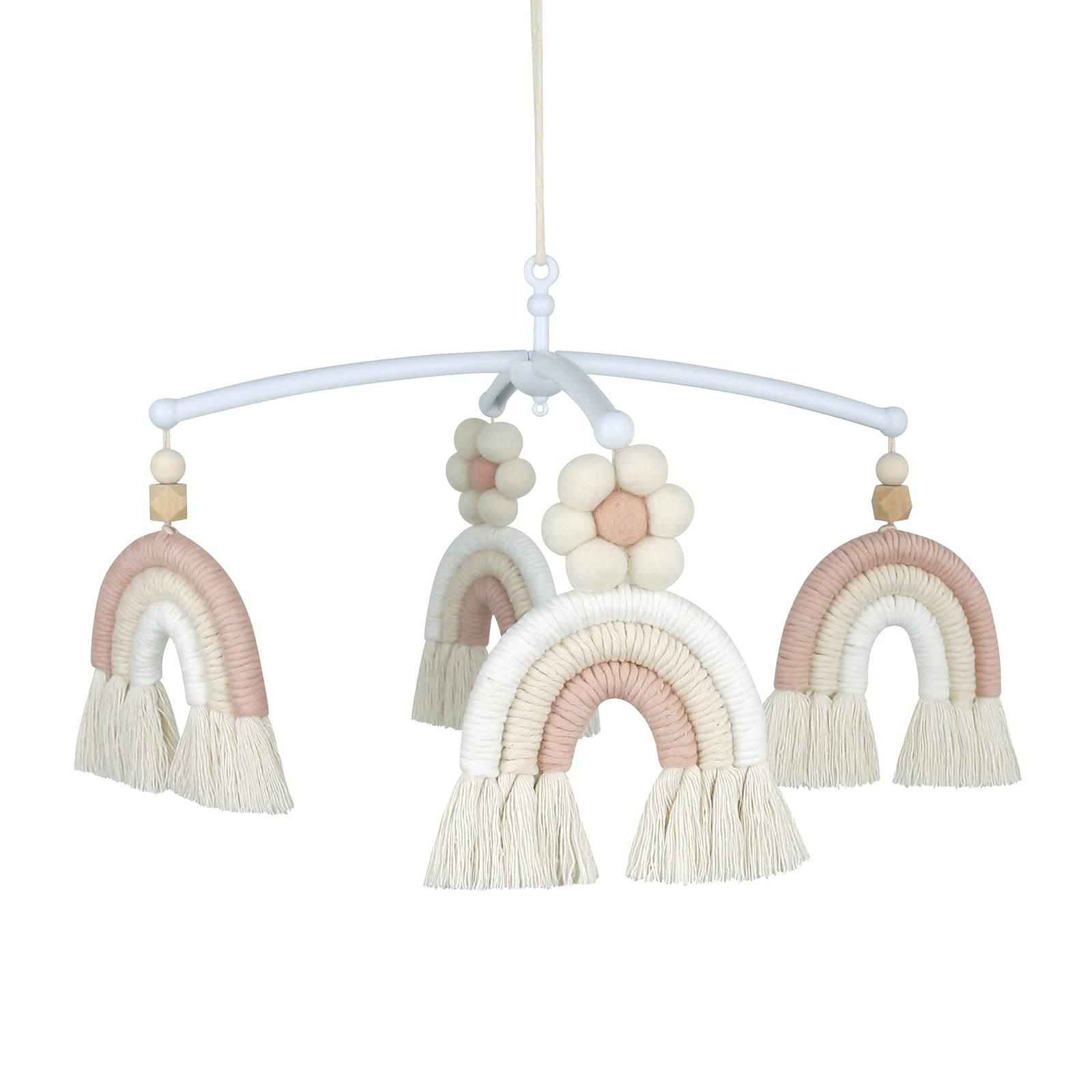 Baby Crib Mobile Rattles Toy Rainbow Pendant Weaving Wind Musical Hanging for Nursery Room Hanging Baby Crib Mobile Rattles