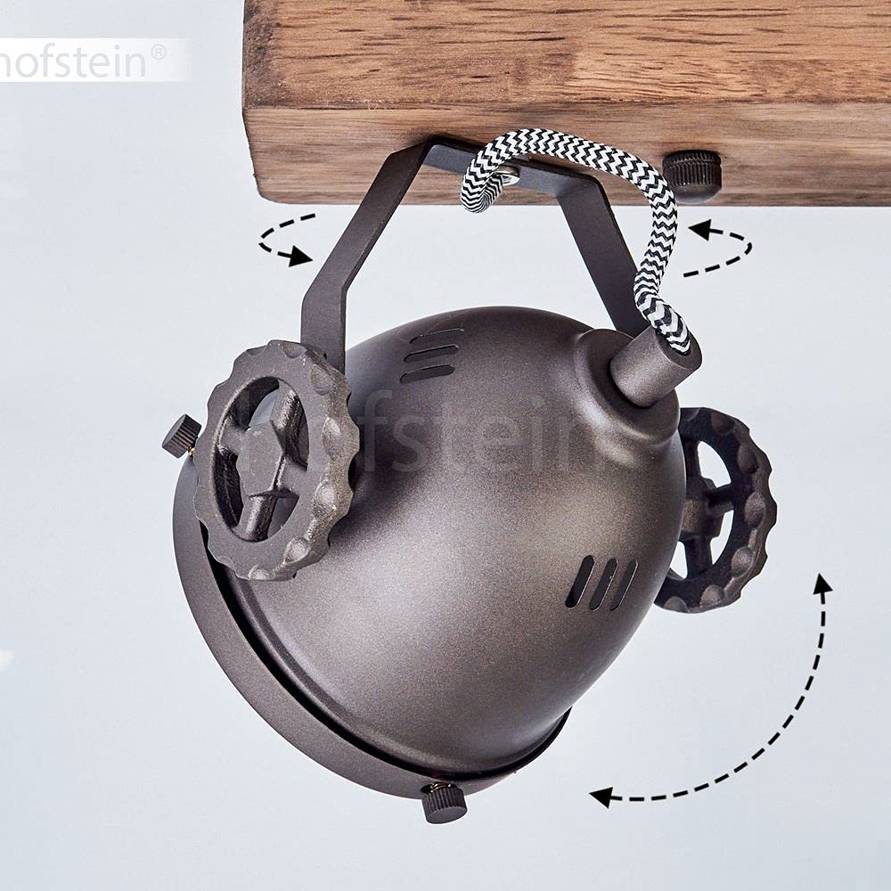 HOFSTEIN Deckenleuchte Herford, verstellbare Deckenlampe aus Metall/Holz/Glas in Braun/Natur/Klar, Leuchte im Industrial/Retro/Vinntage-Design, 2 x GU10, Esszimmmer, Schlafzimmer, Wohnzimmer, Küche