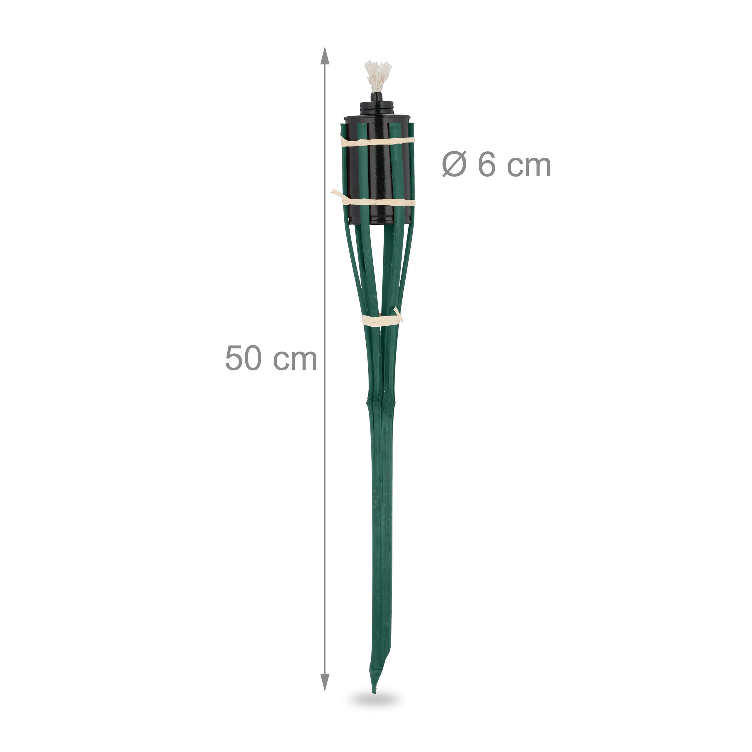 Lot De 10 Torches De Jardin En Bambou Relaxdays - Décoration Extérieure Pour Fêtes Et Ambiance, 50x6 Cm, Jaune Avec Mèches Supplémentaires