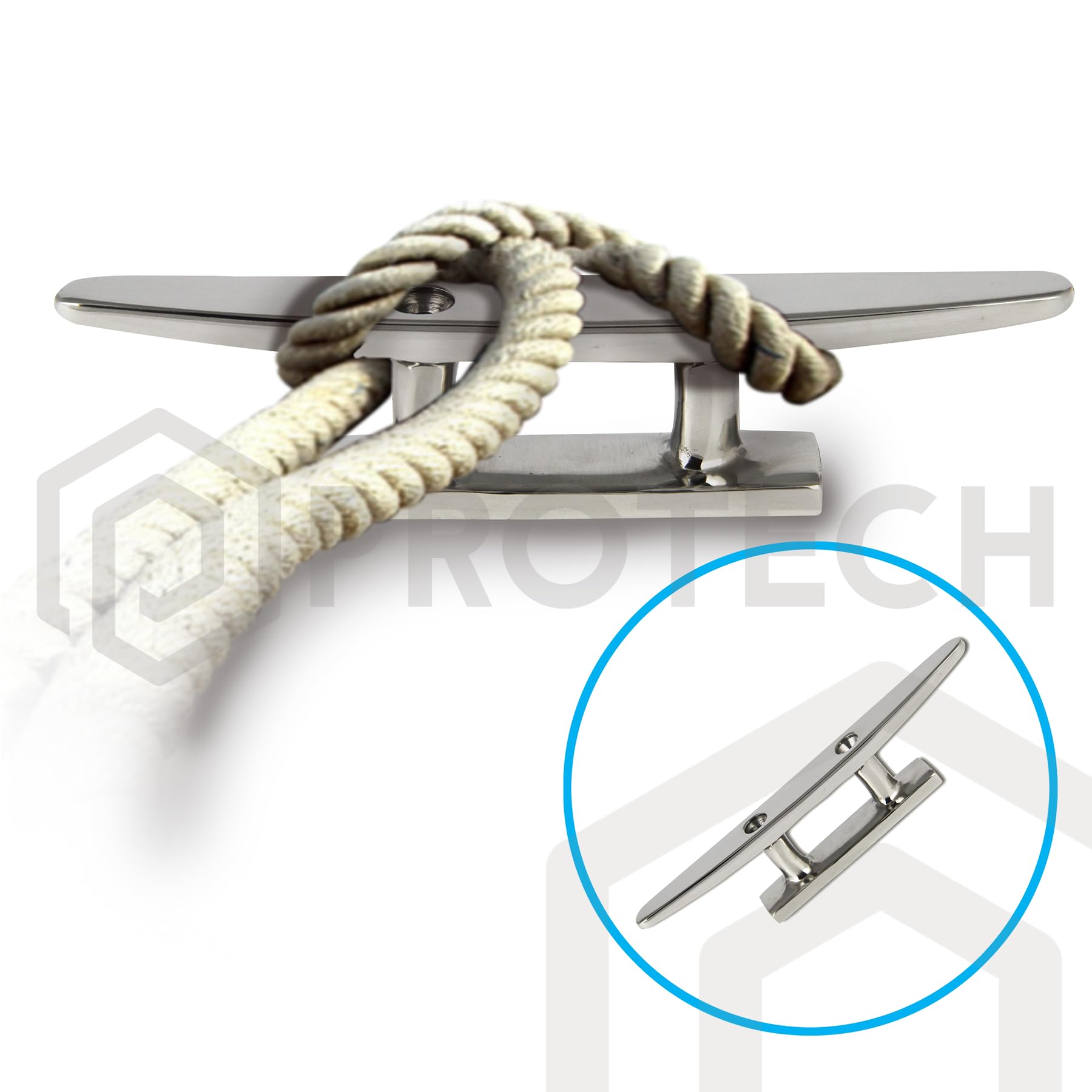 PROTECH 4 Stück Bootsklampe flach 2 löcher 150mm aus rostfreier Edelstahl A4 Festmacher Klampe V4A Anlegeklampen für Boote Belegklampen
