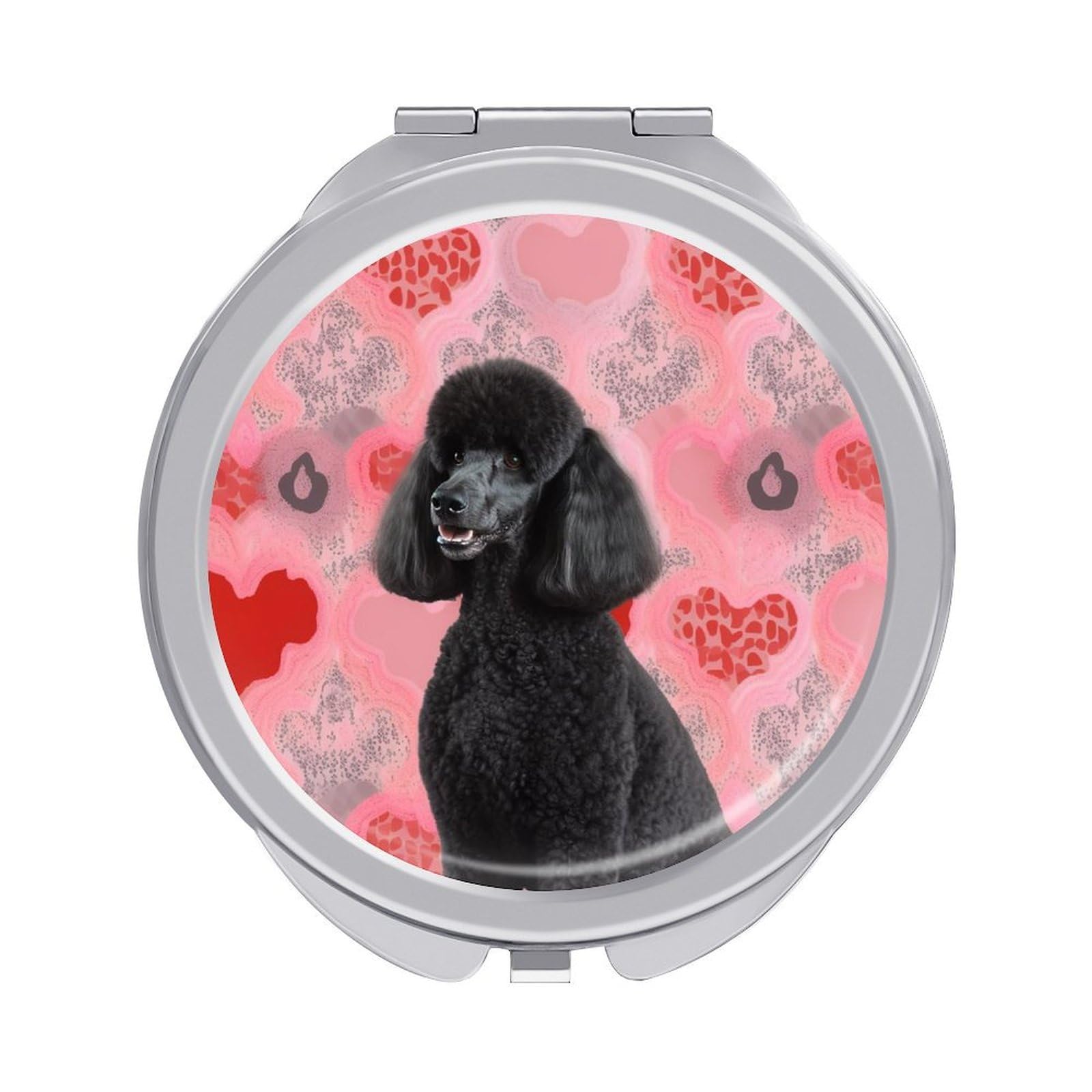 FodPand Compact Hand Mirror with 1x/2x Magnifying Round Travel Makeup Mirror Mini Foldable Poodles Dogs Cosmetic Mirrors Travel Essentials Gift for Women Girl Portable for Pocket Purse -Silver