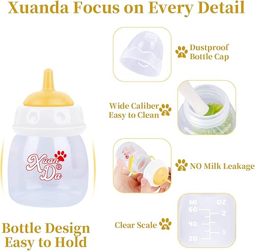 Pet Feeding Bottle,3 Pack 60ml Nursing Bottle, 3 Sizes Nipples with Ventilation Valve Resistant Tearing Perfect for Puppies, Kittens, Small Wildlife(Yellow)(yellow)