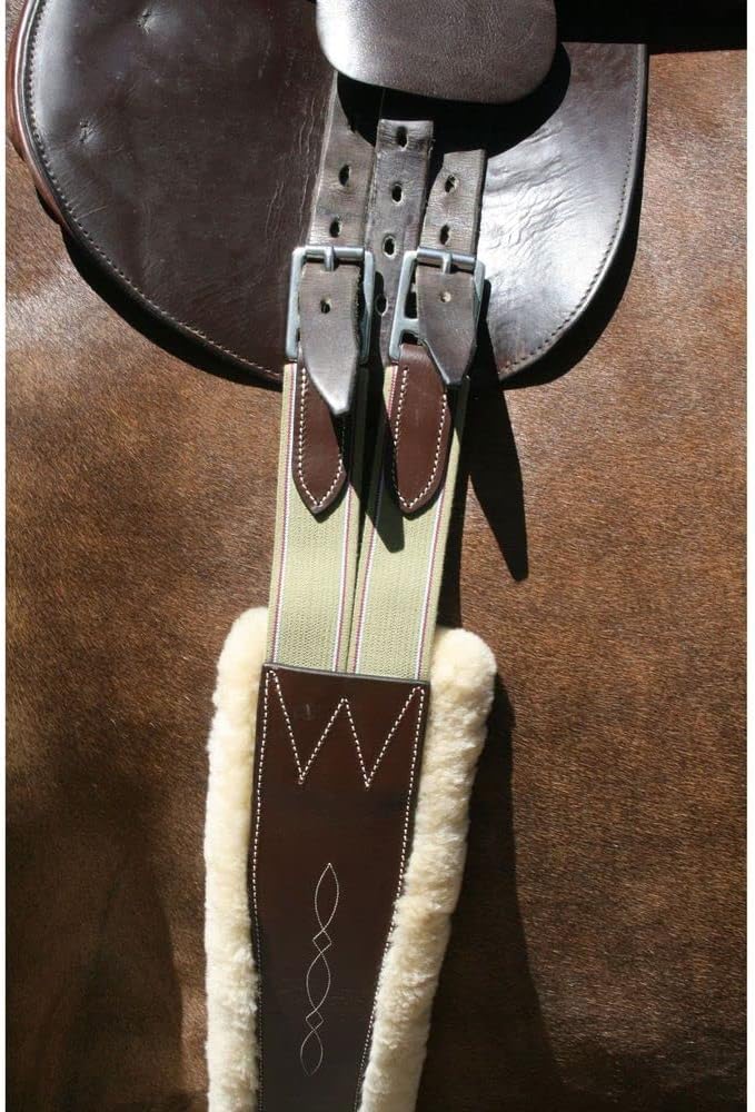 Schneiders Pinnacle Sheepskin Lined Girth for Horses | Size 50 and Comfort | Genuine Sheepskin Lining | Beautiful Fancy Stitching | Double Elastic Ends