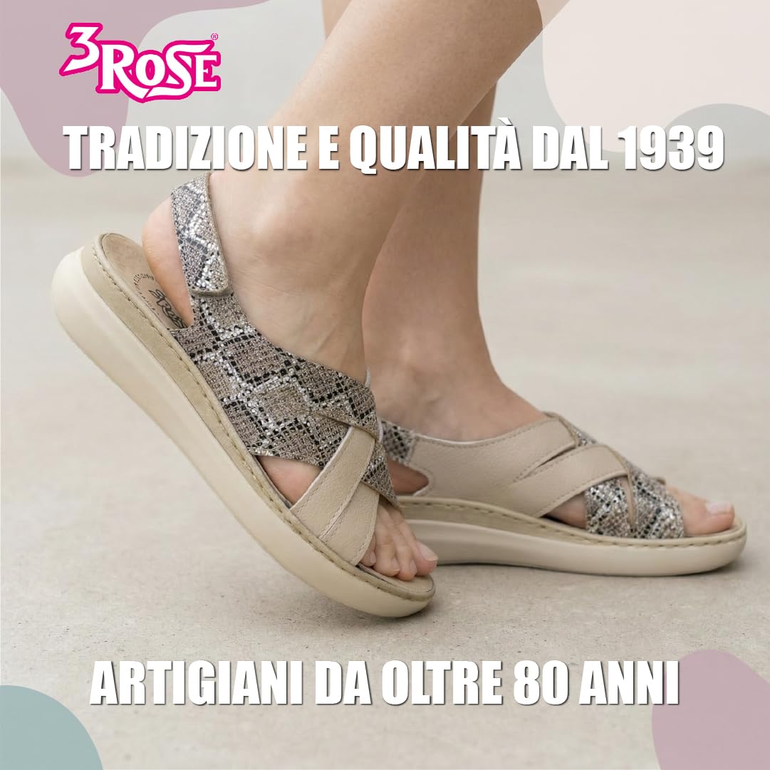 3Rose 403 Sandali Donna con Fascia Incrociata Stampa Pitonata - Pantofole Casa e Outdoor Estive - Sabot Comodi da Giorno Comfort Anatomico con Plantare Estraibile in Vera Pelle
