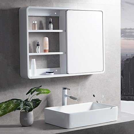 Amazon 白い隠された風水ミラーキャビネット 60 100cm 現代浴室のキャビネット 薬のキャビネット プッシュプル壁ミラーの大きい貯蔵スペース ミラー 鏡 オンライン通販