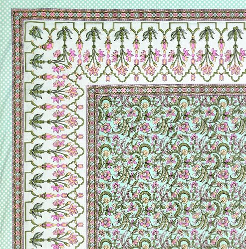 Image of Urban Jaipur 100% Cotton Bedsheet for Double Bed (90 x 108 Inches) | 210 TC King Size Bed Sheet for Double Bed with 2 Pillow Covers | Pure Cotton Jaipuri Bedsheet (Red, Green)