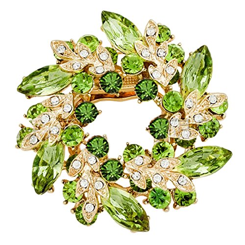 JewelryHouse Vintage Fancy Flower Leaf Imitation Crystal Brooches and Pins (Green)