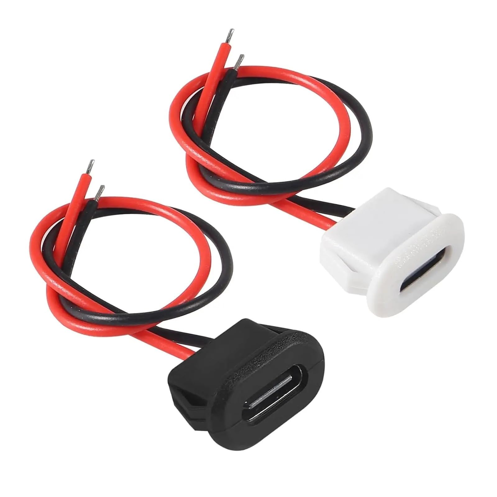 Prise châssis femelle USB C étanche 2 broches blanche avec fils queue de cochon à souder 5pcs
