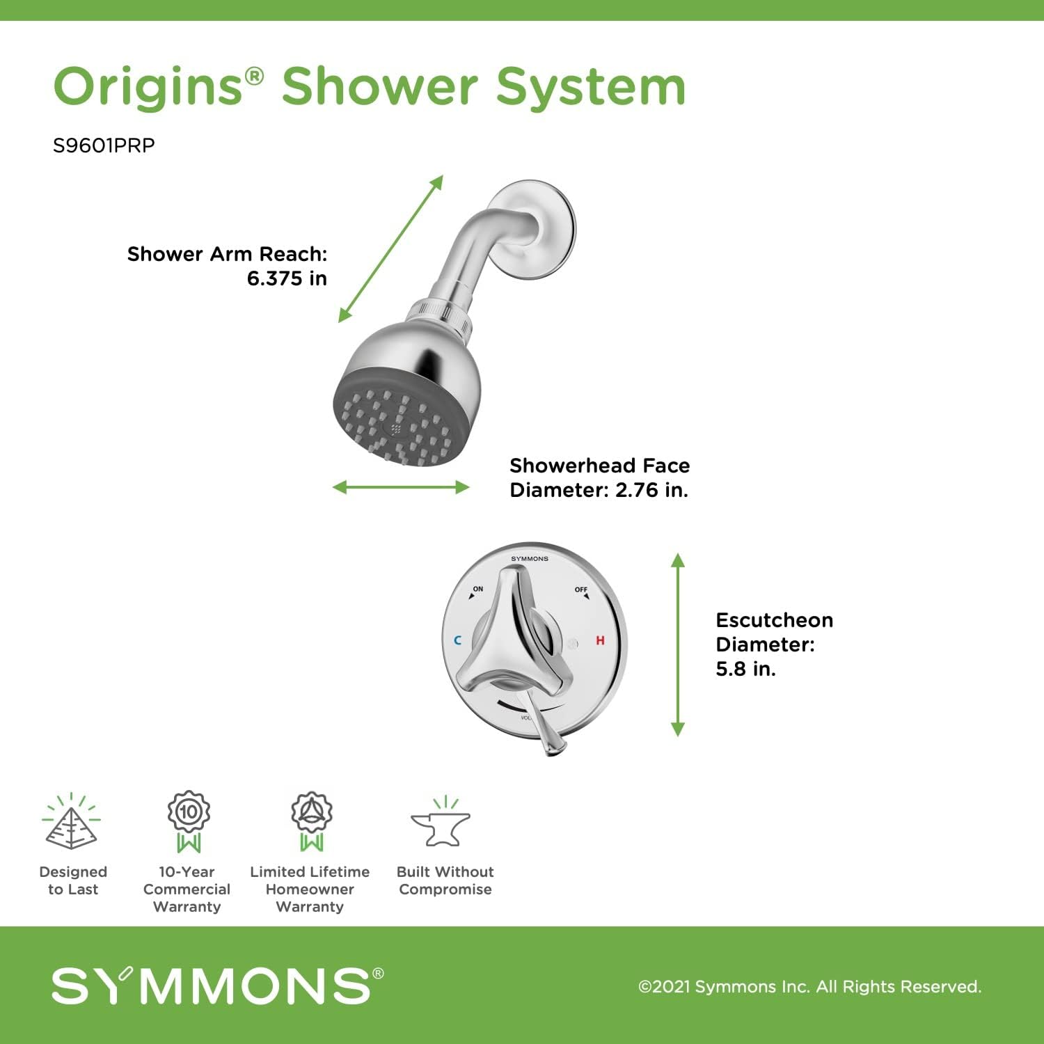 Symmons S9601PRP Origins shower system, Without Tub Spout, Polished Chrome
