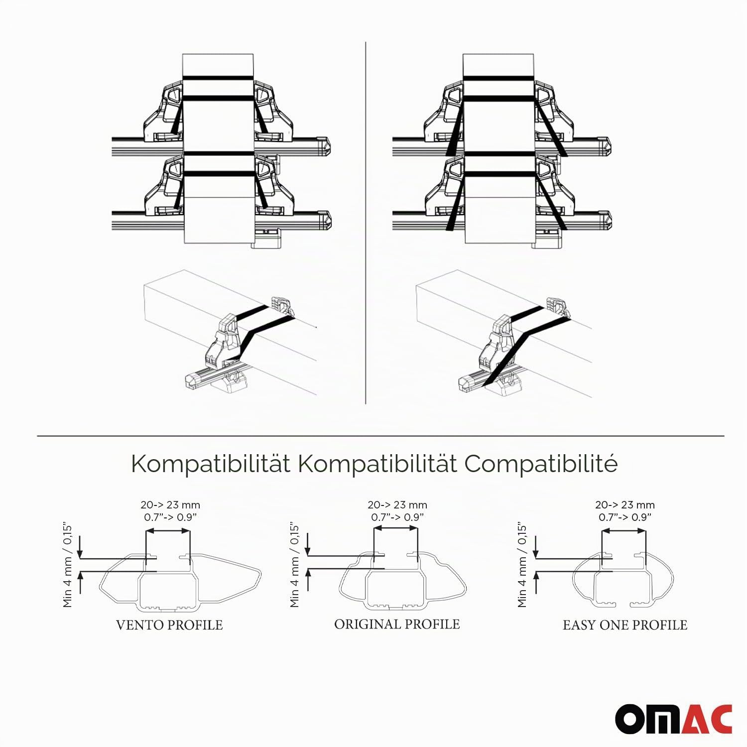 OMAC Ladungsbegrenzer Lastanschläge Load Stopper kompatibel mit Dachträger Einstellbar 4tlg