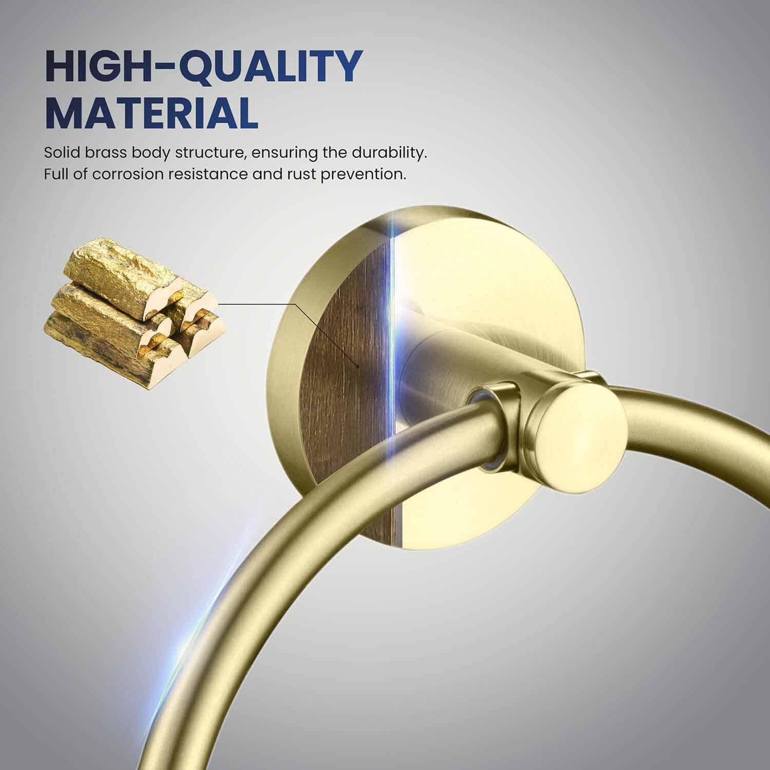 KIBI Circular Bathroom Hand Towel Ring | Wall Mounted Solid Brass Towel Holder for Bathroom and Kitchen | Space-Saving, Rust-Resistant Towel Rack with Brushed Gold Finish, KBA1406
