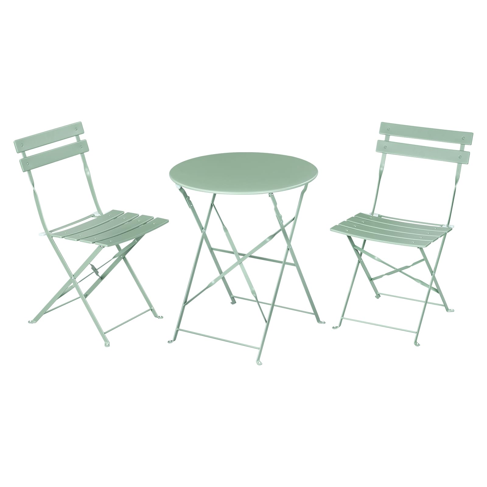 eSituro Balkonmöbel 3-teilig, Bistrotisch mit 2 Stühlen, Gartenmöbel Terrassenmöbel Set klappbar, Sitzgruppe Outdoor Garten Balkon, Metall, Grün