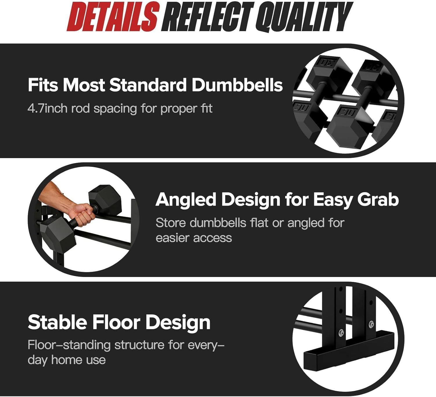 3-Tier Dumbbell Rack Stand Only, Weight Rack for Home Gym Dumbbells, Adjustable Height, Compact Design, 1000LB Capacity Dumbbell Storage for Home Use