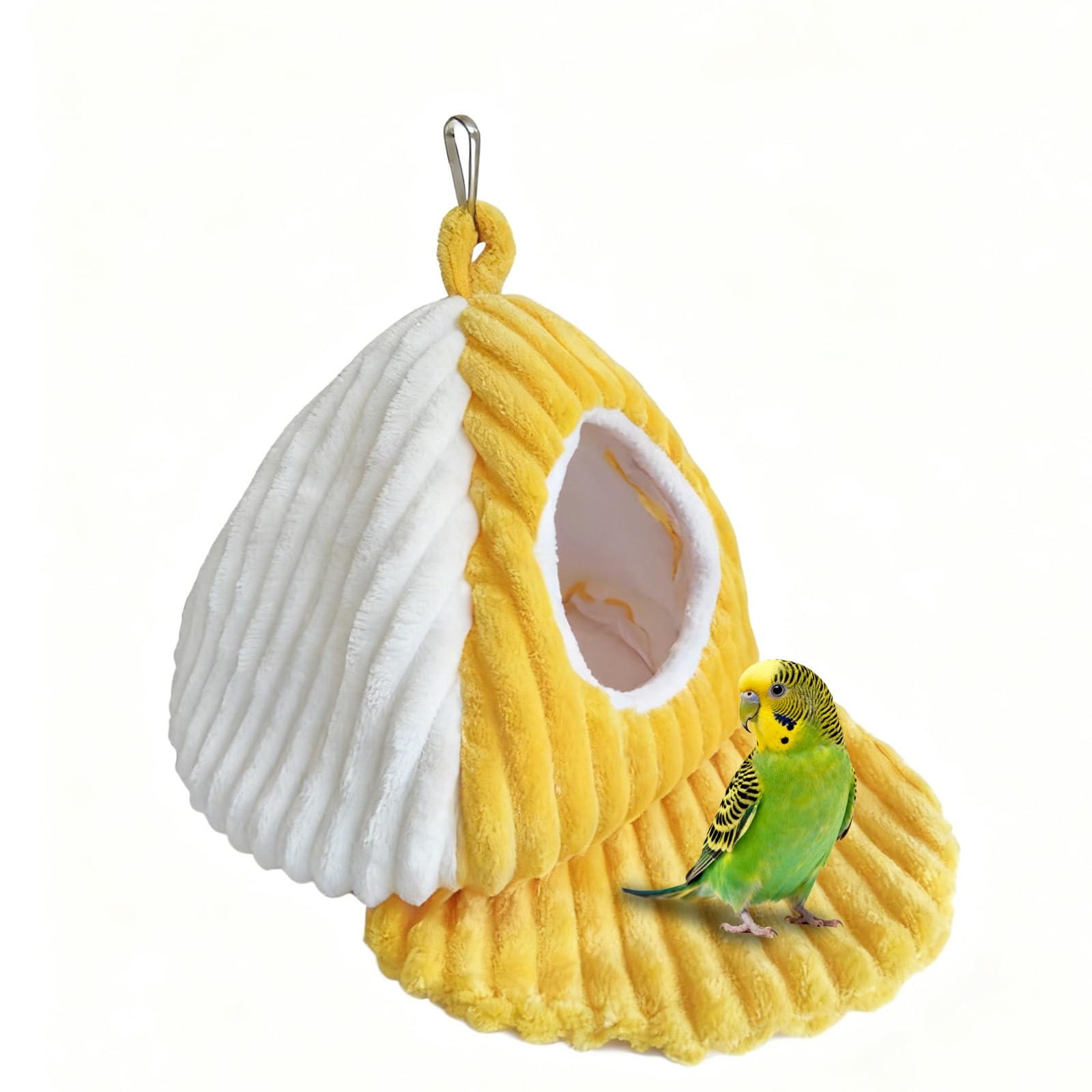 CQJ Bird Hanging Hammock Nest Parrot with Soft Plush Hanging Hammock & Hut Tent for Cage Winter Bird Hideaway Hut for Cockatiels Budgies Parakeets Lovebirds Conures Hamsters (yellowish-white L)