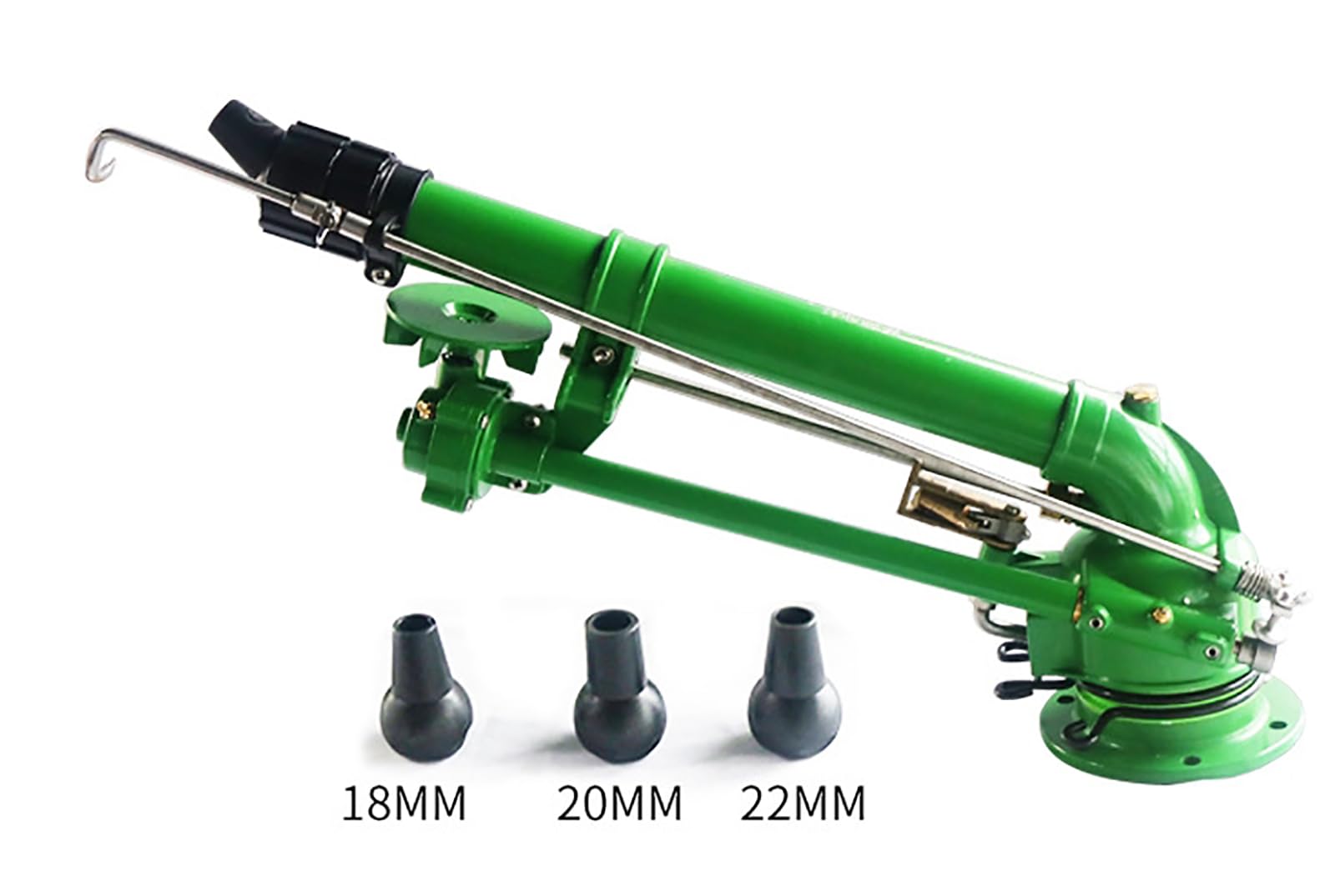 Wytrzymały metalowy zraszacz impulsowy, pistolet zraszający trawnik z uchwytem, zasięg 40-100 m, regulowany 4-8 bar, do nawadniania ogrodu na zewnątrz