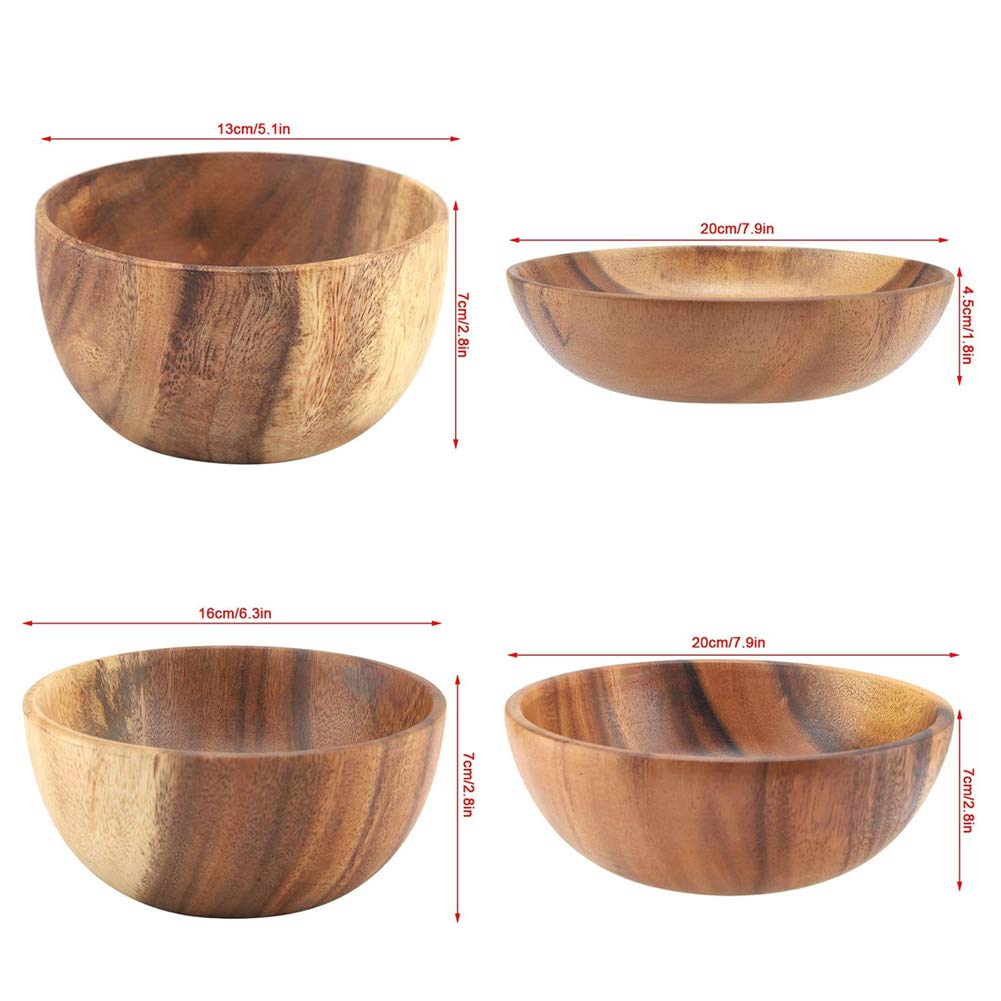 Ciotola Legno Massello Naturale Fatto Mano Classico Grande Rotondo Acacia Insalata Zuppa Pranzo Bowl Eco Friendly Premium Utensili * 4.5cm)