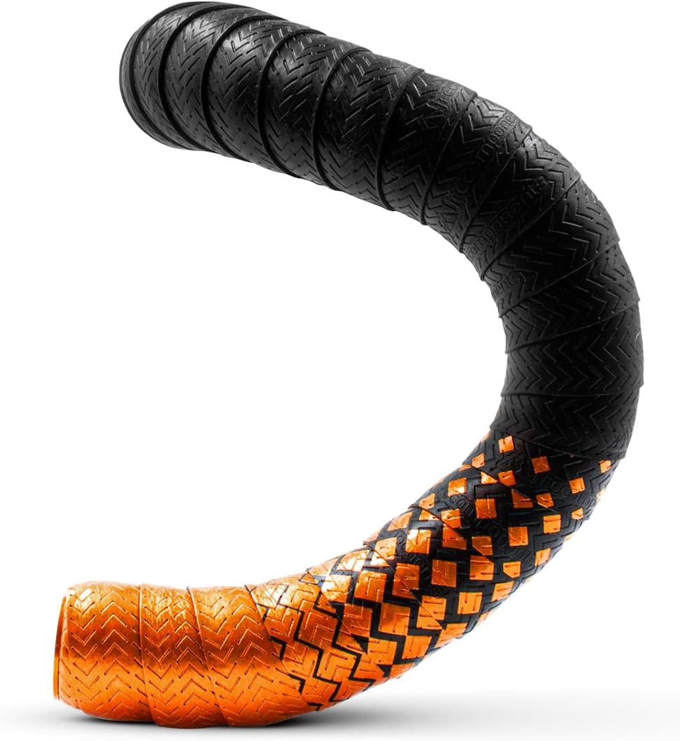 Orimono Metallic Bicycle Handlebar Tape | Set of 2 Comfortable Bar Tape for Road Bike | Gravel Bicycle Handlebar Wrap with Bar End Plugs | Enhance Your Bike Grip - (Orange)