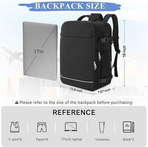 Miniatura 4 de Sinaliy Mochila de viaje grande para mujeres y hombres, mochila de transporte aprobada por vuelo de 40L, Negro -, Mochilas de viaje