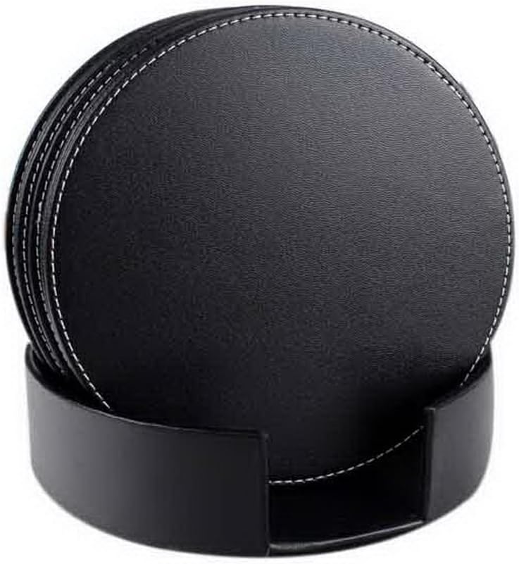 6 Pcs Leather Round Placemats Mini Insulation Pads (7 Inches in Diameter), Black