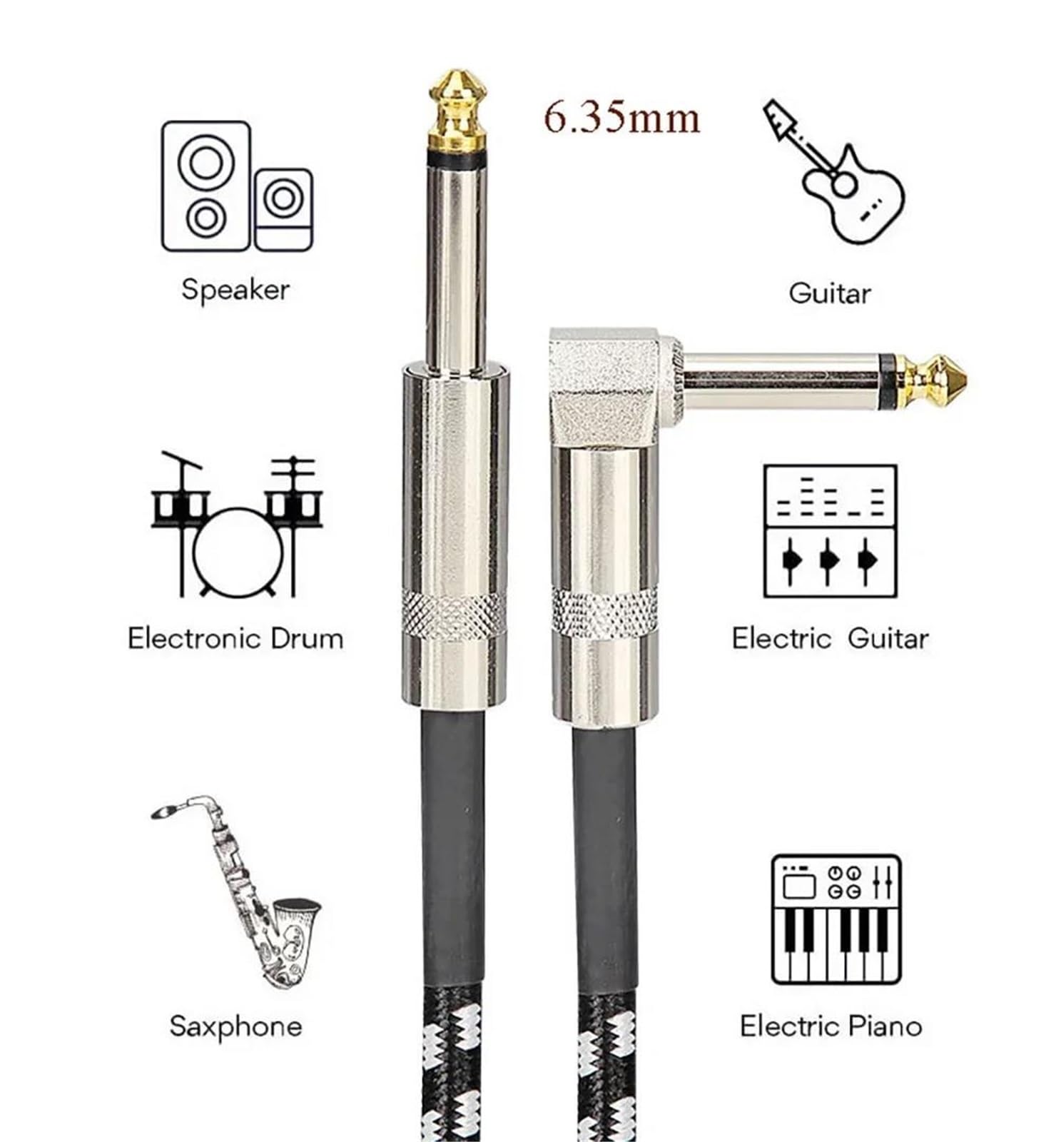 Zestaw Kabli Gitarowych Kabel Do Gitary Elektrycznej/basu 1/4 Cala 6,35 Mm