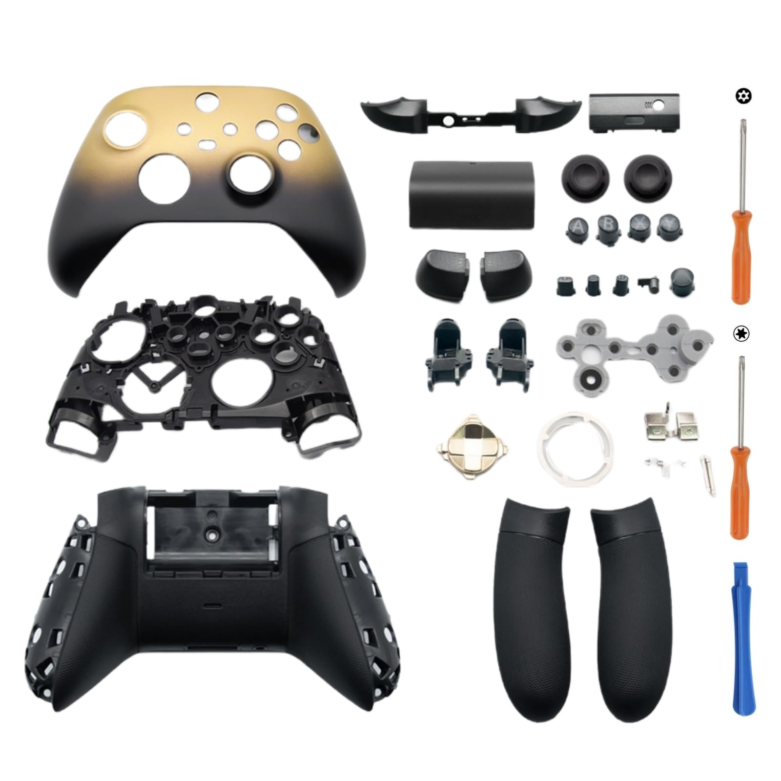 Hzxkqmil Guscio di Ricambio Kit Custodia Completa per Xbox Series X/S Controller - Edizione Speciale Gold, Piastre di Copertura Anteriori Guscio Posteriore Guide Laterali Parti dei Pulsanti