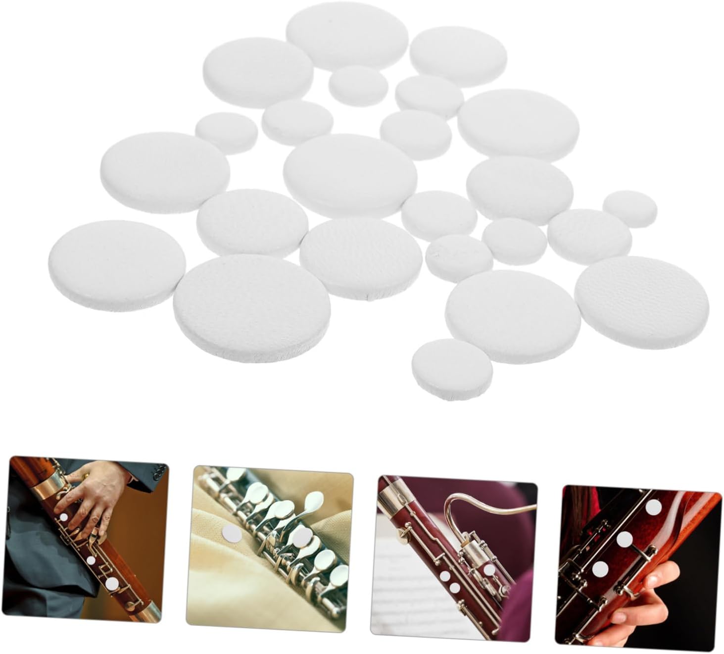 24pcs Bassoon Pads for Sound Hole Key Sealing Durable White Bassoon Accessories for Musicians High-grade Material for Protection