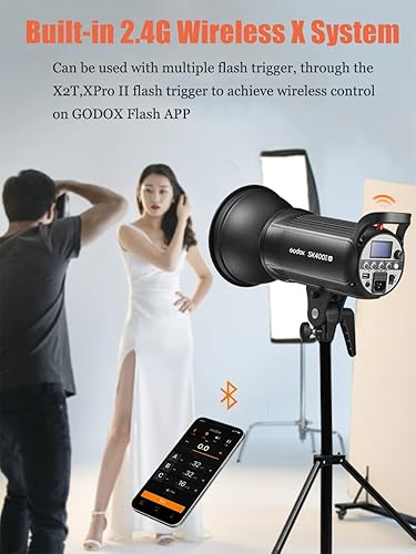 Miniatura 2 de Godox SK400IIV - Kit de luces estroboscópicas de estudio fotográfico de 400 W, sistema GN65 2.4G X, montaje Bowens con lámpara de modelado LED de 10