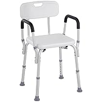 HOMCOM Sedia Doccia con Schienale, Braccioli, Sgabello Doccia in Alluminio con Altezza Regolabile a 6 Livelli 71-84cm e Piedini Antiscivolo, per Anziani e Disabili, Bianco