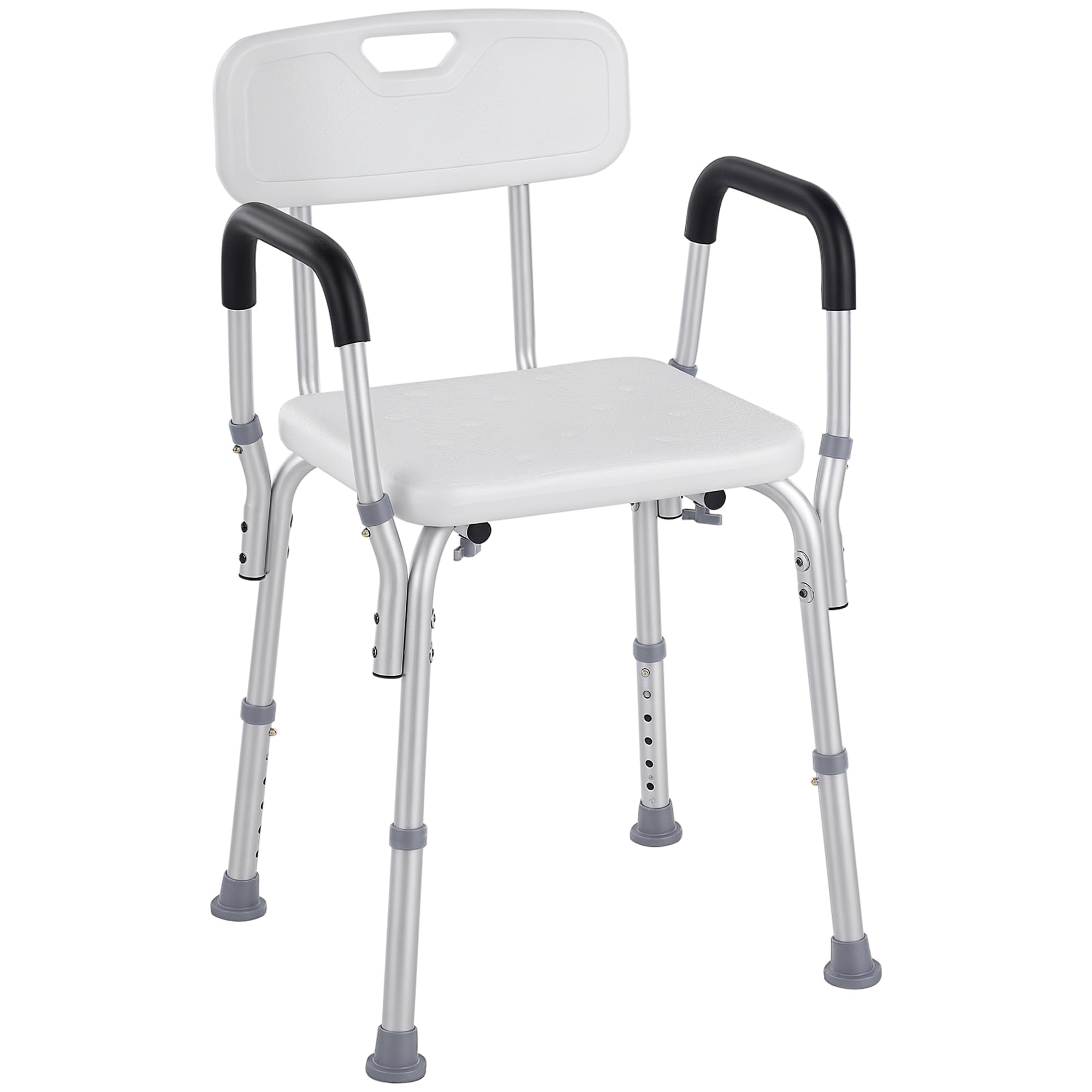 HOMCOM Chaise de Douche siège de Douche Ergonomique Hauteur réglable Pieds antidérapants Dossier accoudoirs Amovibles Charge Max. 136 Kg alu HDPE Blanc