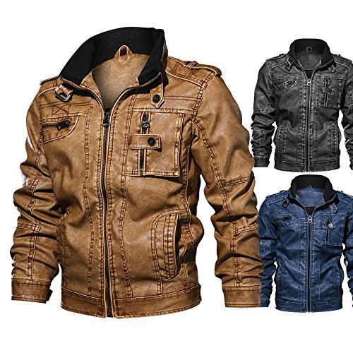 Jaqueta masculina outono e inverno gola PU, Jaqueta de couro tamanho grande, Jaqueta de couro casual