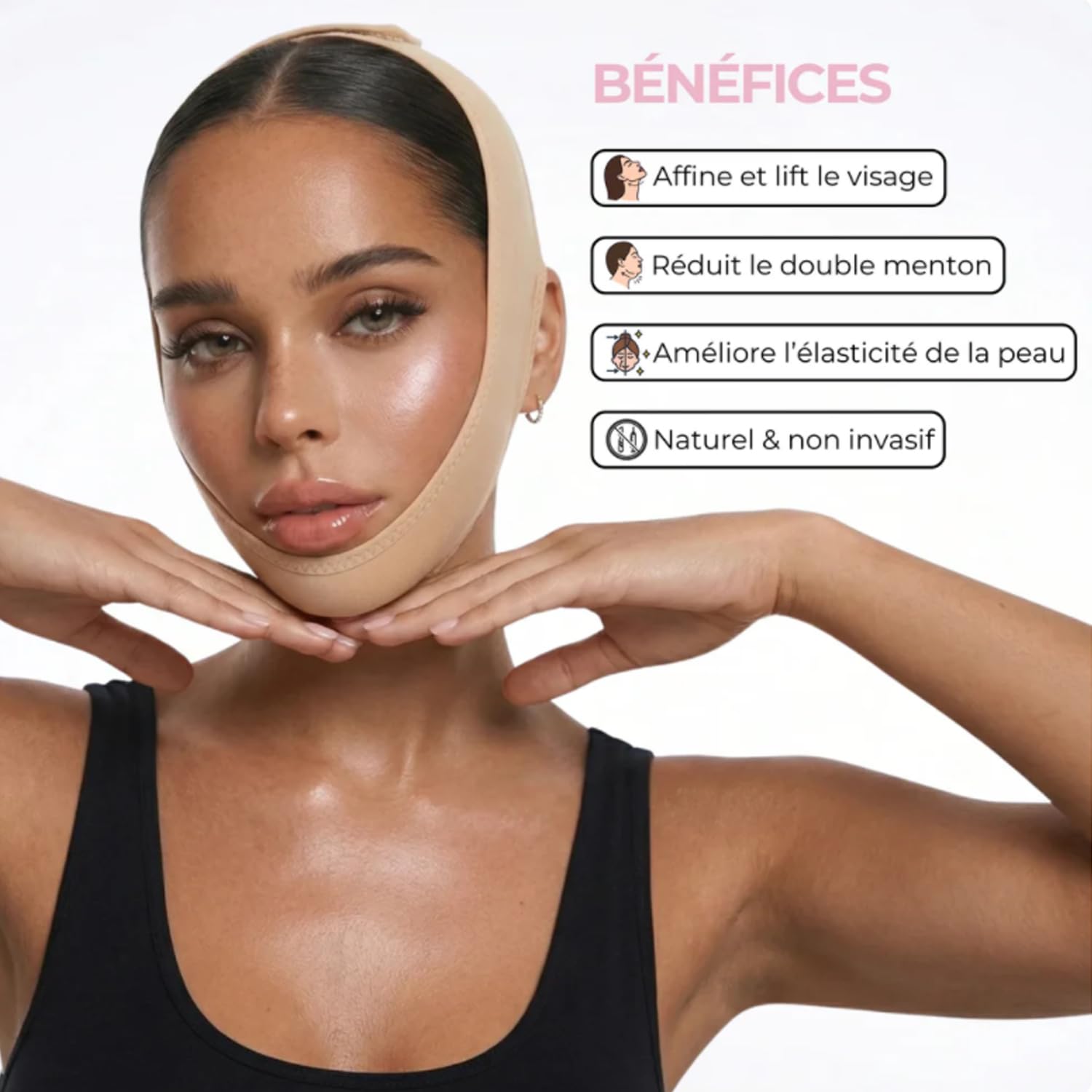 Gaine Sweetlifty Visage – Contour Du Visage Et Menton, Soutien Pour La Mâchoire, Tissu Respirant Pour Un Port Quotidien, Accessoire De Soin Du Visage (Pelle naturale, S)