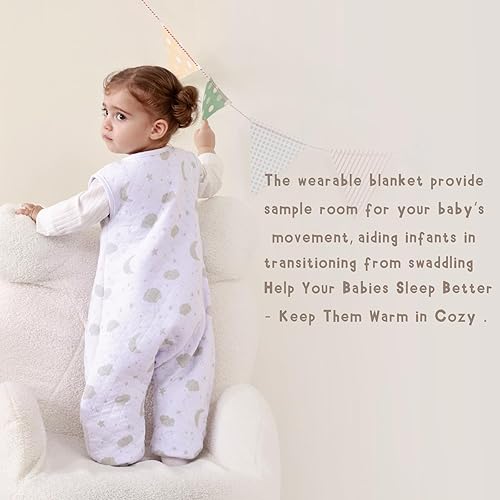 Miniatura 6 de POPINPAWS 1.0 TOG - Saco de dormir para niños pequeños 2T-3T, saco de dormir blanco con pies, manta para bebé para todas las estaciones